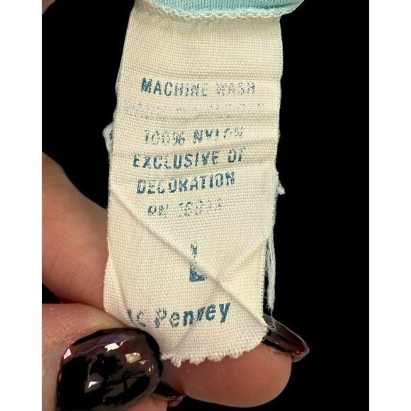 Vtg Blue Nylon JCPenny Nightgown Babydoll VNeck Lace Maxi Slip Coquette Lingerie - Picture 7 of 8